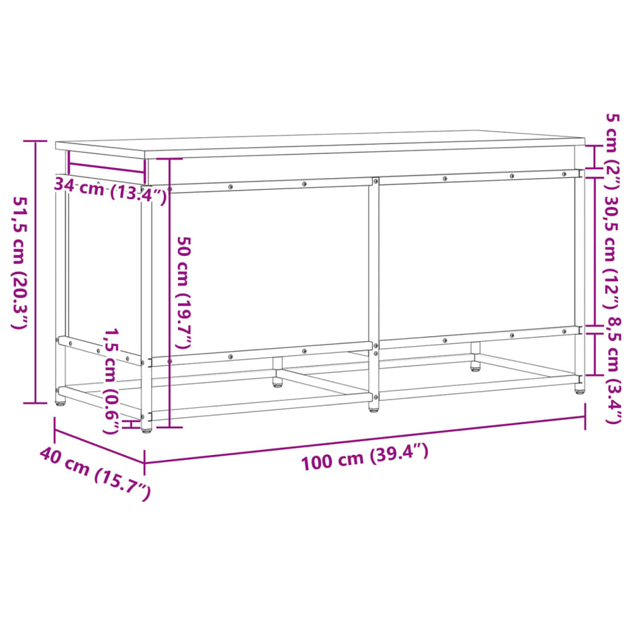 Opbergbox met deksel 100x40x51,5 cm bewerkt hout sonoma eiken
