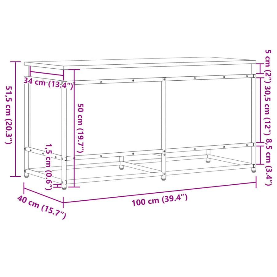 Opbergbox met deksel 100x40x51,5 cm bewerkt hout bruin eiken