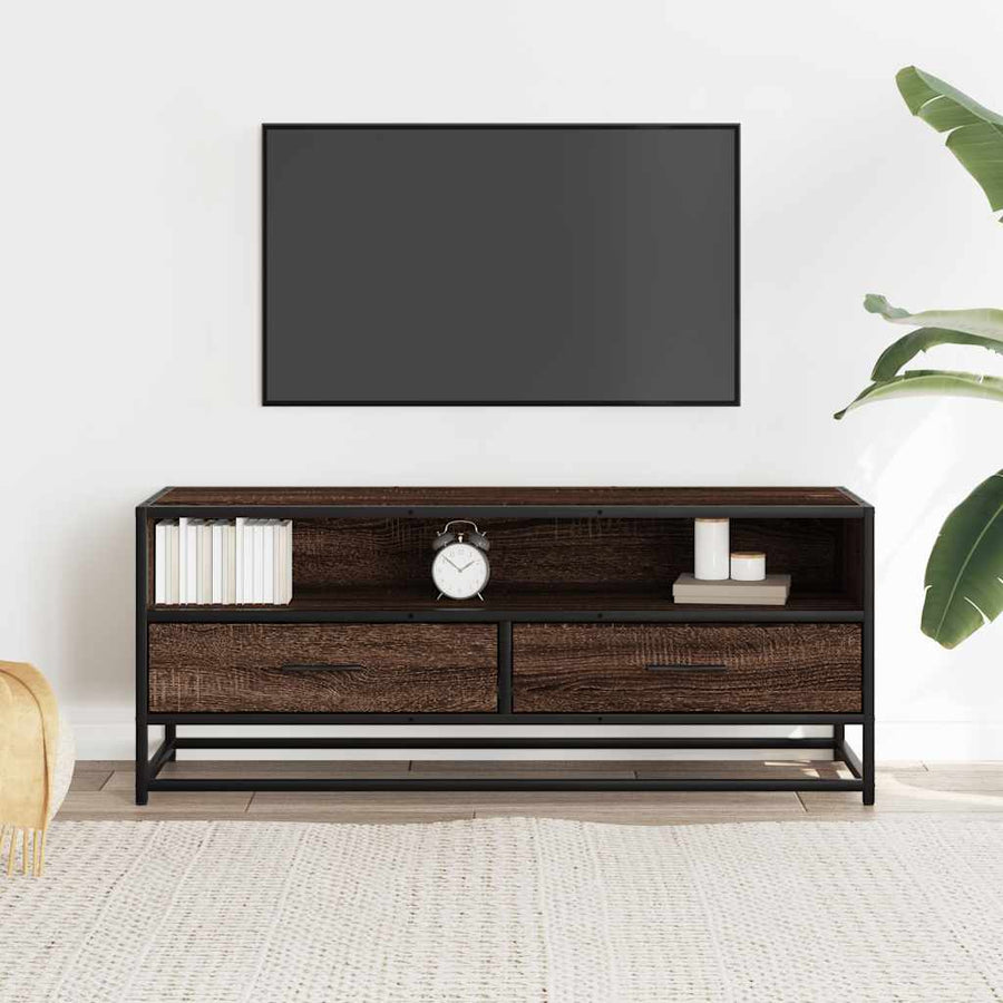 Tv-meubel 100x34,5x40 cm bewerkt hout metaal bruin eikenkleur