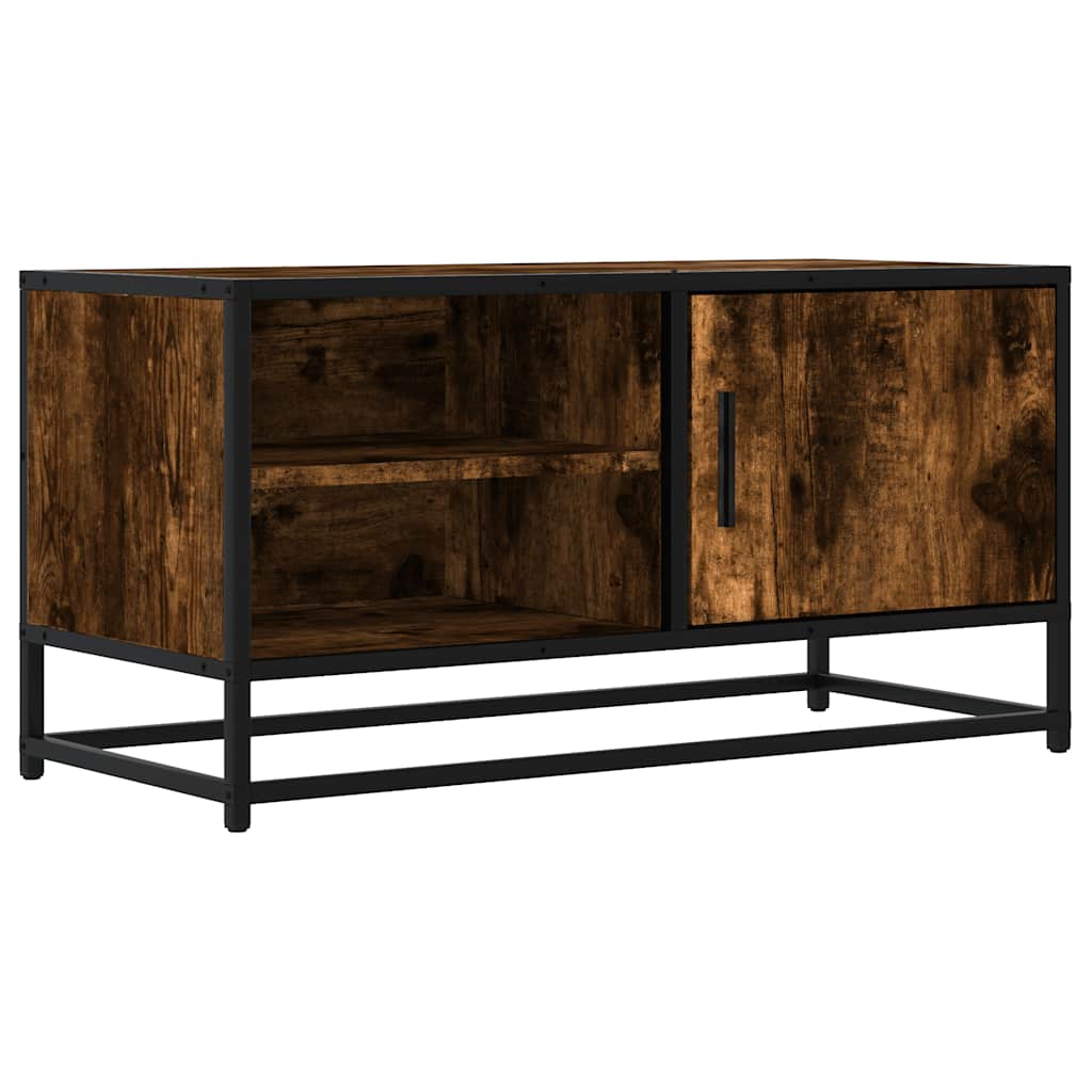 Tv-meubel 80x34,5x40cm bewerkt hout metaal gerookt eikenkleurig
