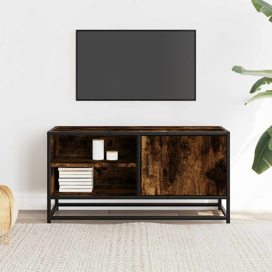 Tv-meubel 80x34,5x40cm bewerkt hout metaal gerookt eikenkleurig