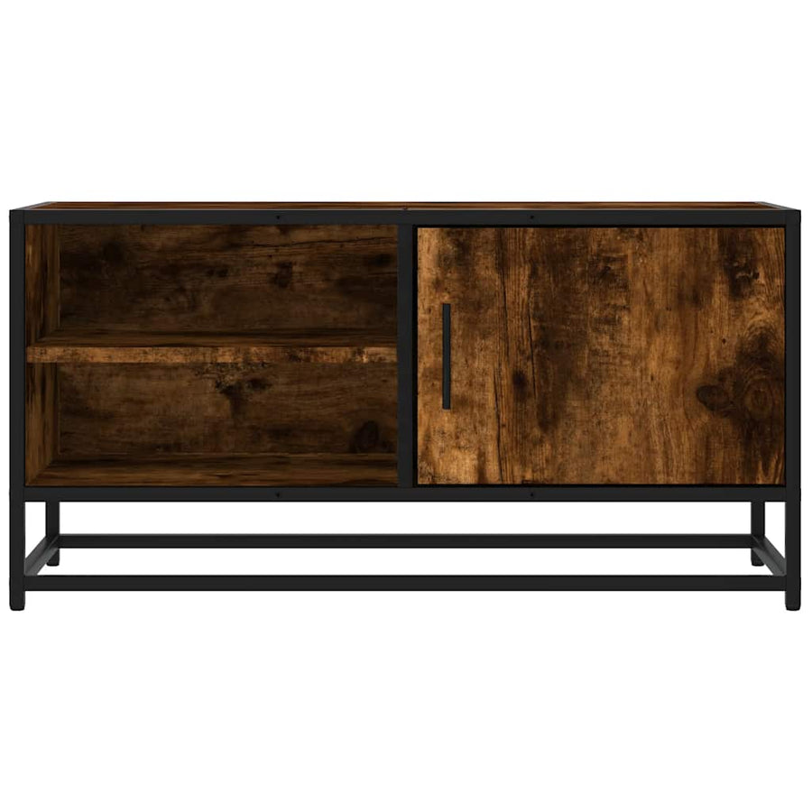 Tv-meubel 80x34,5x40cm bewerkt hout metaal gerookt eikenkleurig