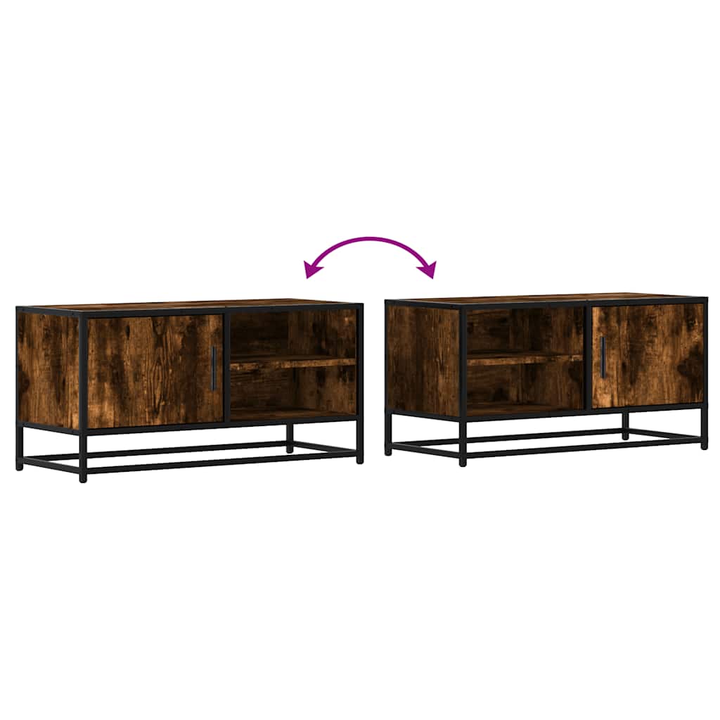 Tv-meubel 80x34,5x40cm bewerkt hout metaal gerookt eikenkleurig