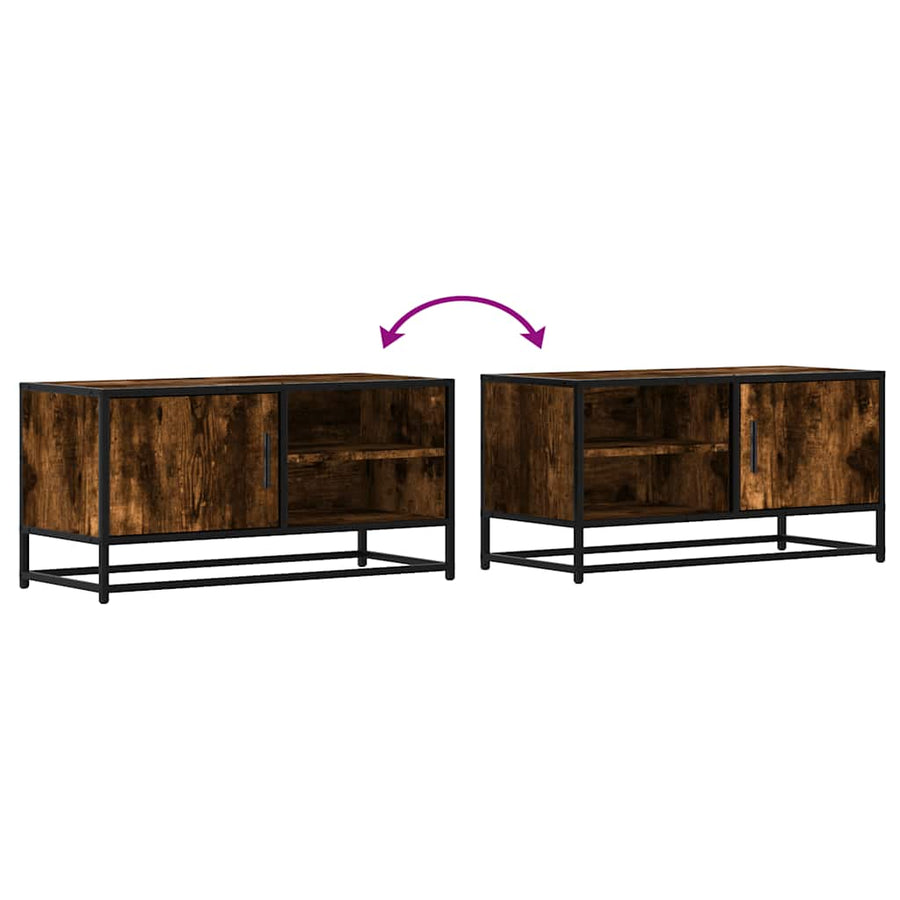 Tv-meubel 80x34,5x40cm bewerkt hout metaal gerookt eikenkleurig