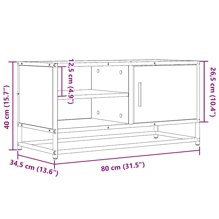 Tv-meubel 80x34,5x40 cm bewerkt hout metaal bruin eikenkleur