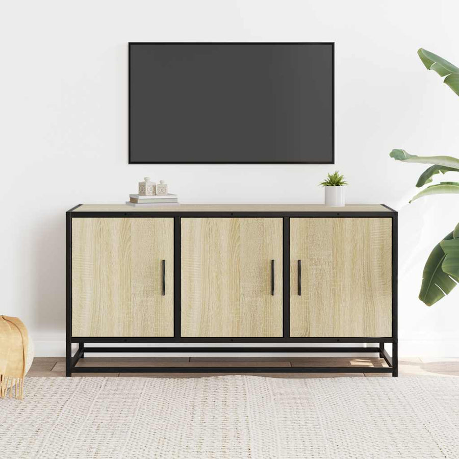 Tv-meubel 100x35x50 cm bewerkt hout metaal sonoma eikenkleurig