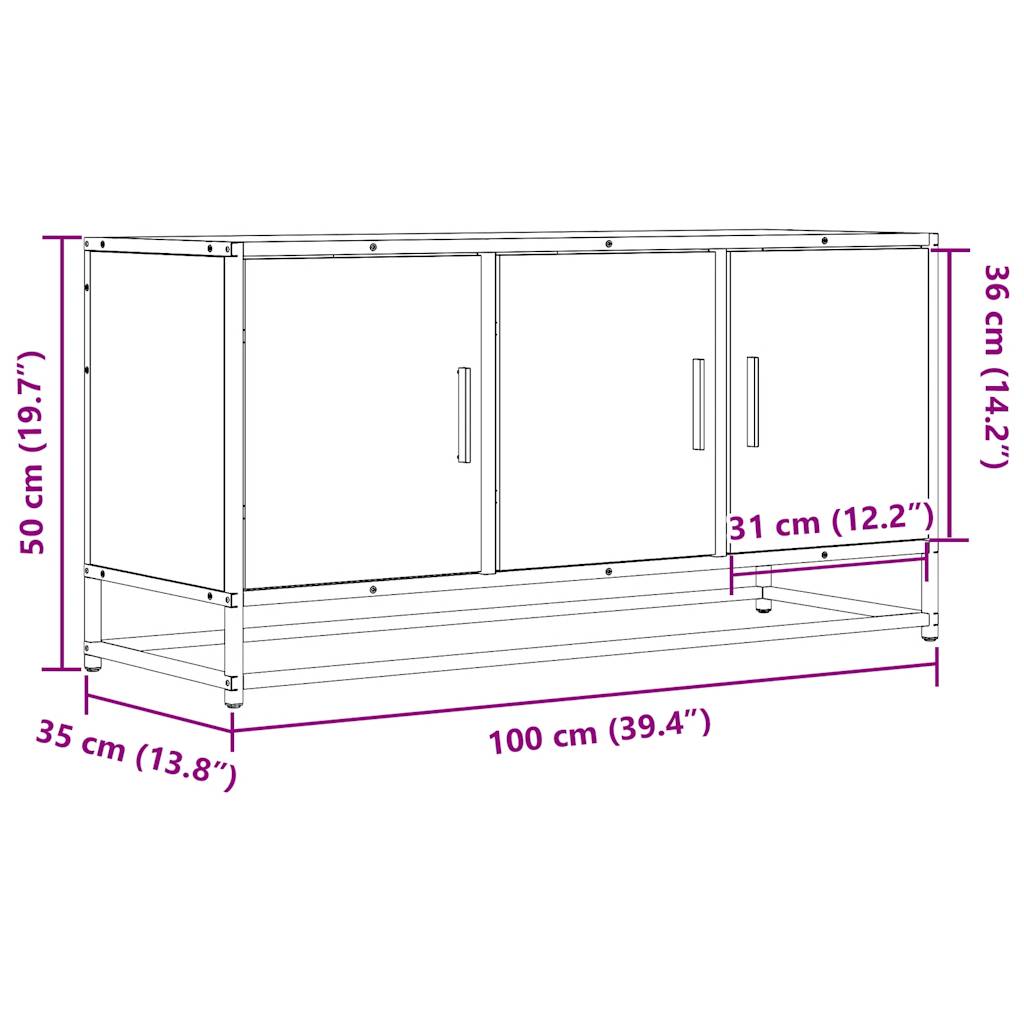 Tv-meubel 100x35x50 cm bewerkt hout metaal sonoma eikenkleurig
