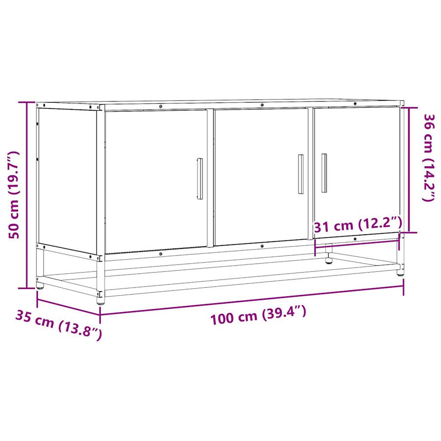 Tv-meubel 100x35x50 cm bewerkt hout metaal sonoma eikenkleurig