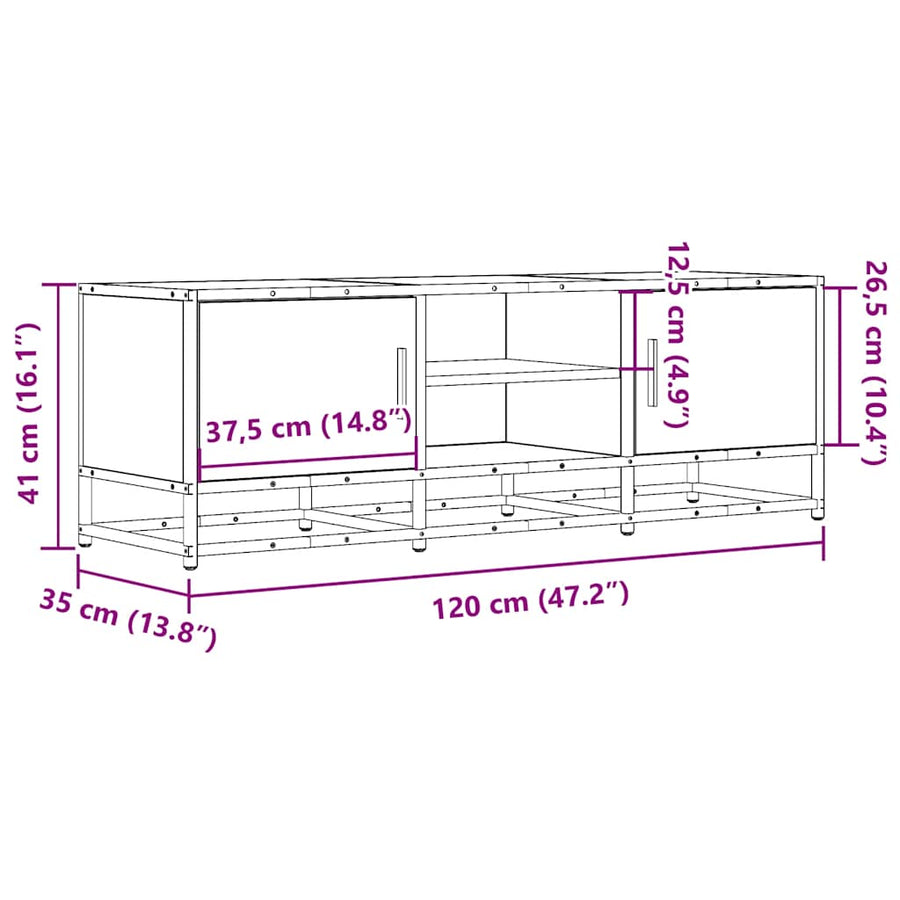 Tv-meubel 120x35x41 cm bewerkt hout en metaal zwart