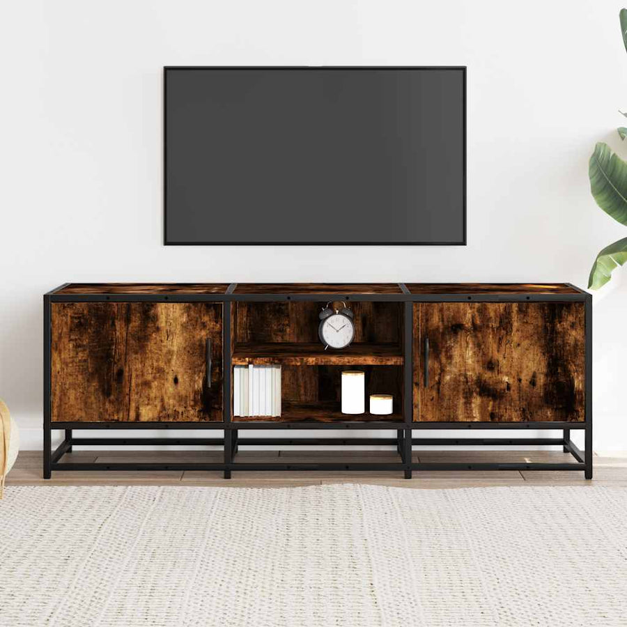 Tv-meubel 120x35x41 cm bewerkt hout metaal gerookt eikenkleurig