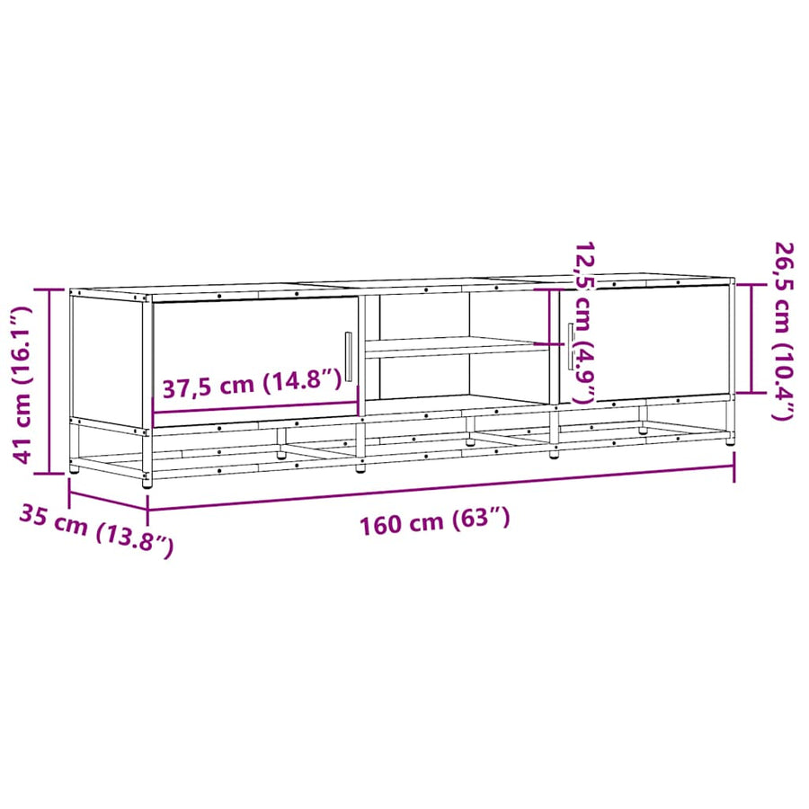 Tv-meubel 160x35x41 cm bewerkt hout metaal sonoma eikenkleurig
