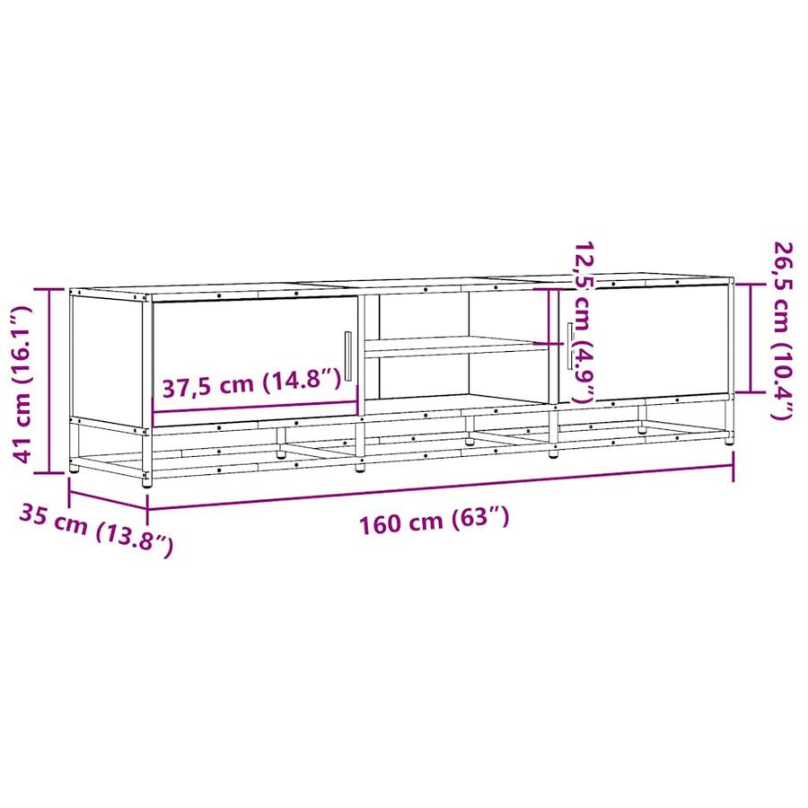 Tv-meubel 160x35x41 cm bewerkt hout metaal grijs sonoma eiken