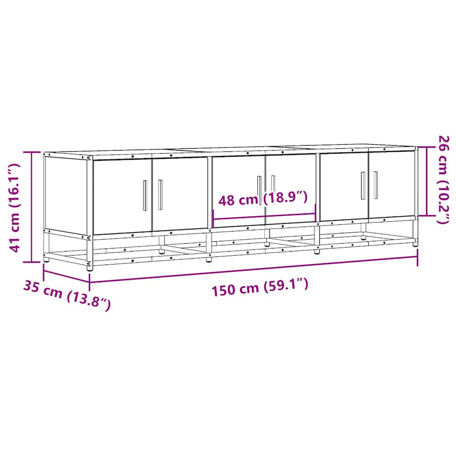 Tv-Meubel 150X35X41 Cm Bewerkt Hout Metaal Kleurig 150 cm