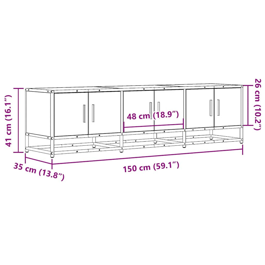 Tv-meubel 150x35x41 cm bewerkt hout metaal grijs sonoma eiken