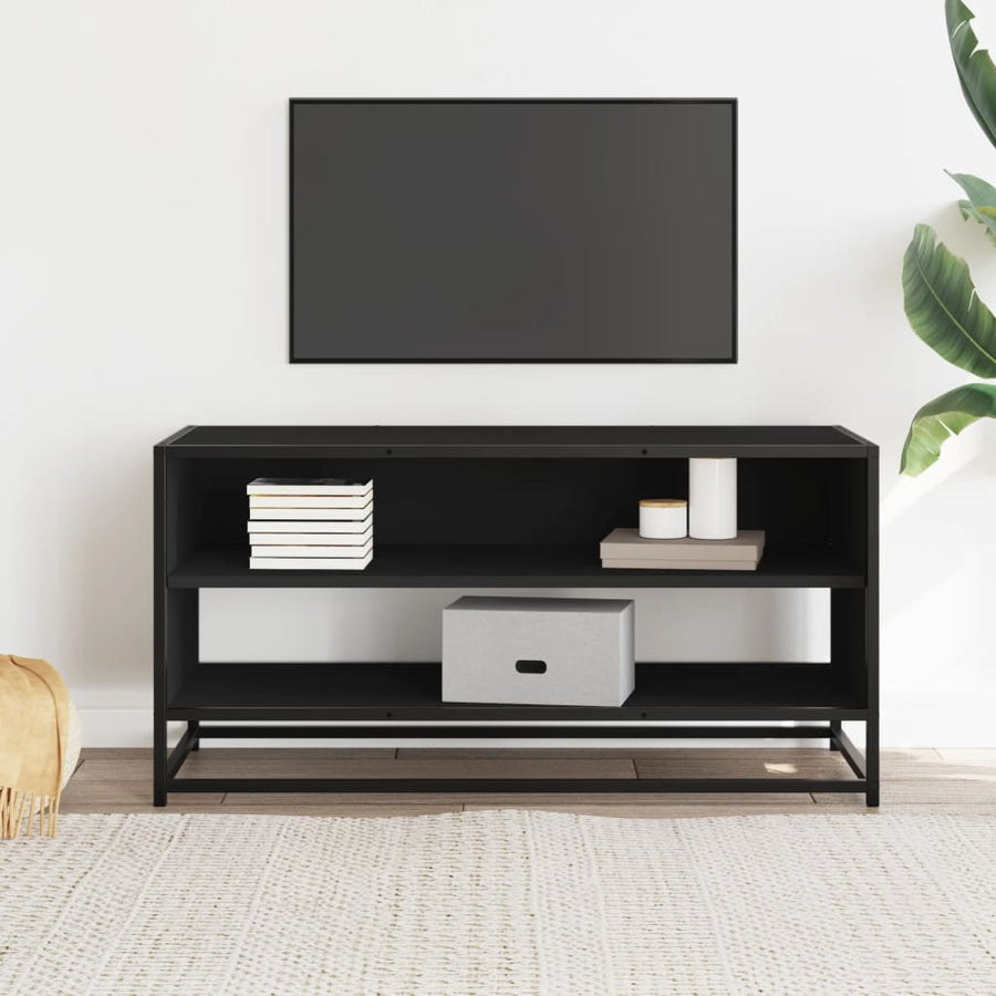 Tv-meubel 91x40x46 cm bewerkt hout en metaal zwart