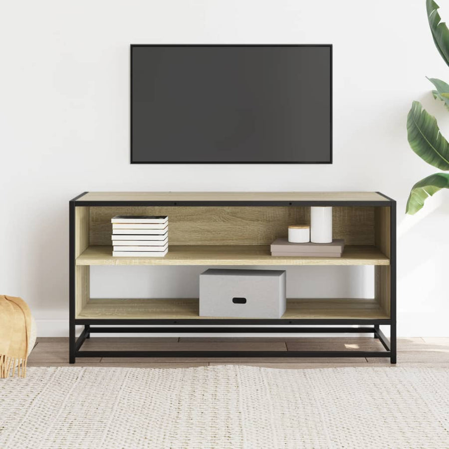 Tv-meubel 91x40x46 cm bewerkt hout metaal sonoma eikenkleurig