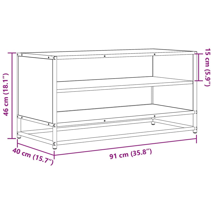 Tv-meubel 91x40x46 cm bewerkt hout metaal sonoma eikenkleurig
