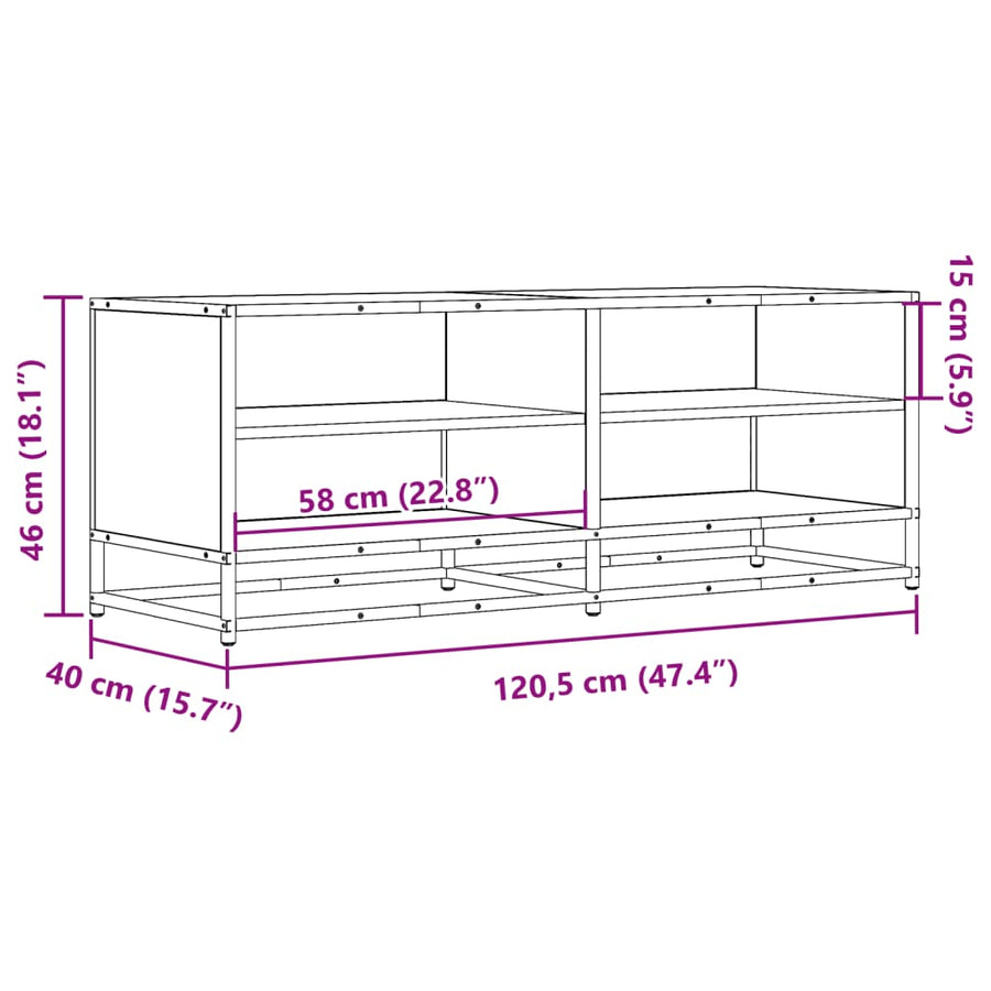 Tv-meubel 120,5x40x46 cm bewerkt hout metaal gerookt eikenkleur
