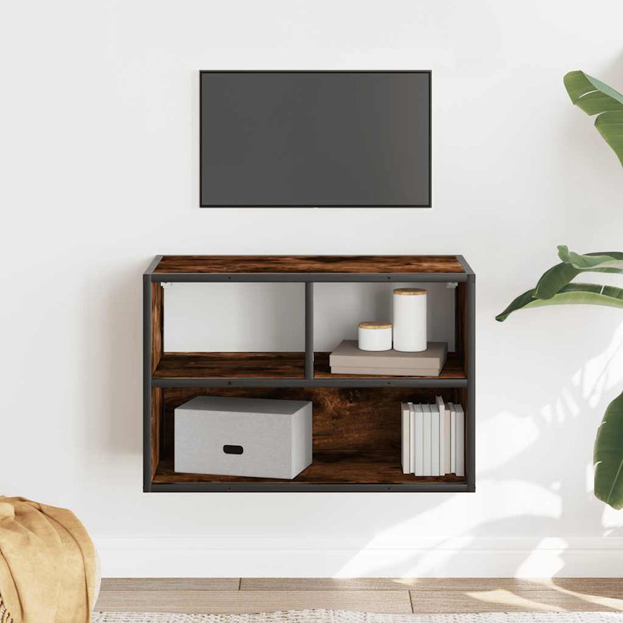 Tv-meubel 60x31x39,5cm bewerkt hout metaal gerookt eikenkleurig