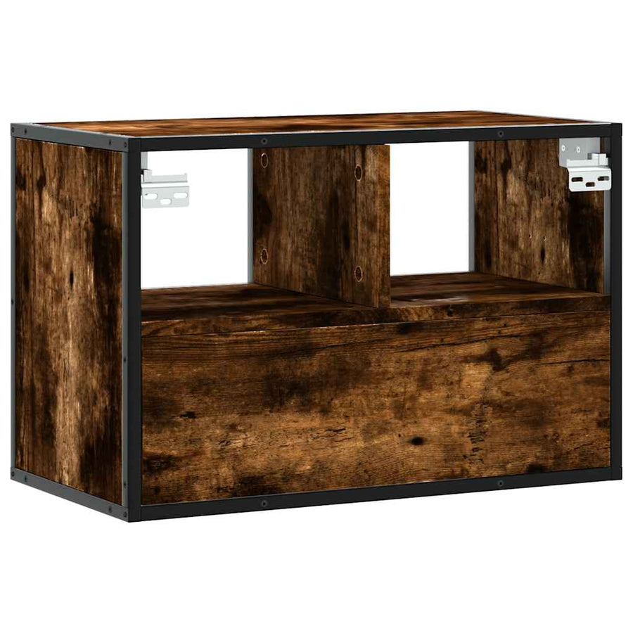 Tv-meubel 60x31x39,5cm bewerkt hout metaal gerookt eikenkleurig