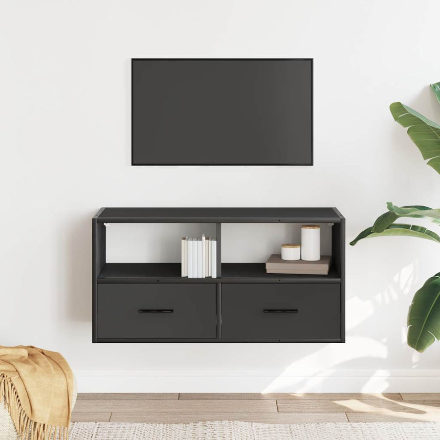 Tv-meubel 80x31x39,5 cm bewerkt hout en metaal zwart