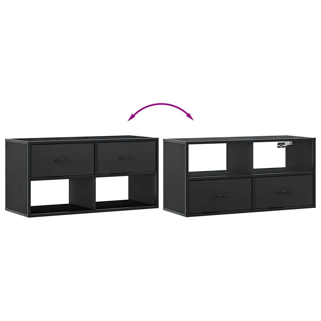 Tv-meubel 80x31x39,5 cm bewerkt hout en metaal zwart