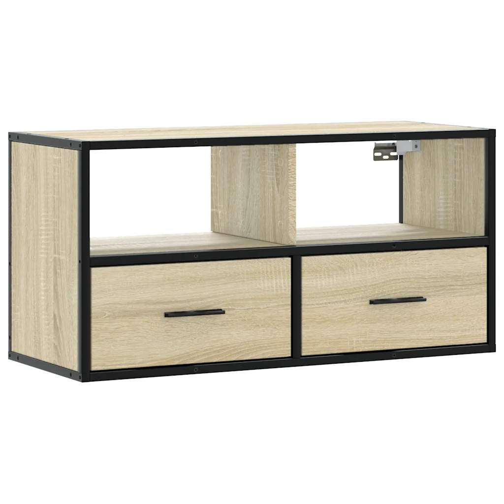 Tv-meubel 80x31x39,5 cm bewerkt hout metaal sonoma eikenkleurig
