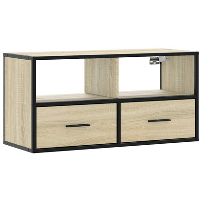 Tv-meubel 80x31x39,5 cm bewerkt hout metaal sonoma eikenkleurig