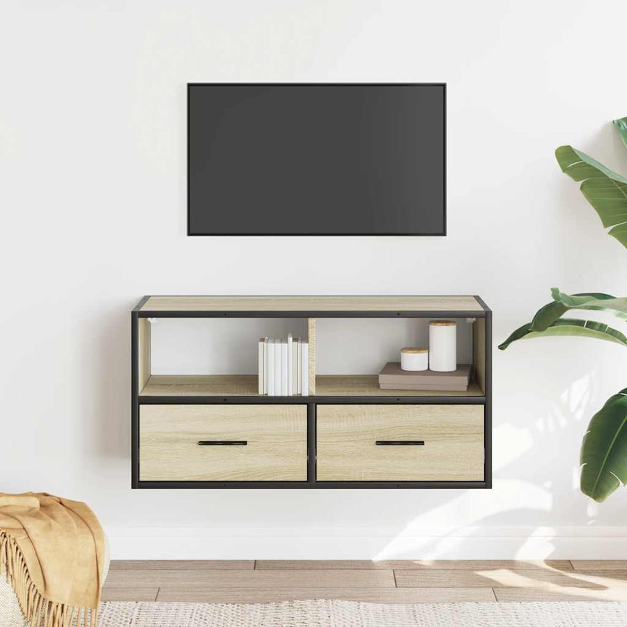 Tv-meubel 80x31x39,5 cm bewerkt hout metaal sonoma eikenkleurig