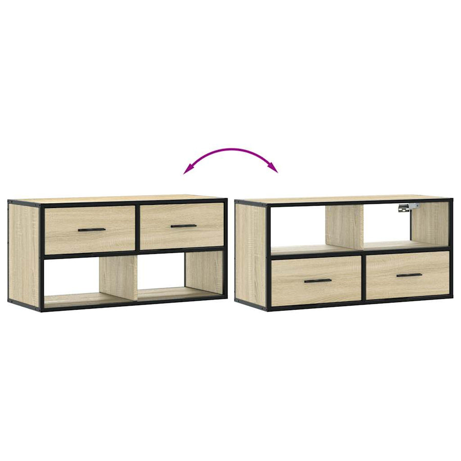 Tv-meubel 80x31x39,5 cm bewerkt hout metaal sonoma eikenkleurig