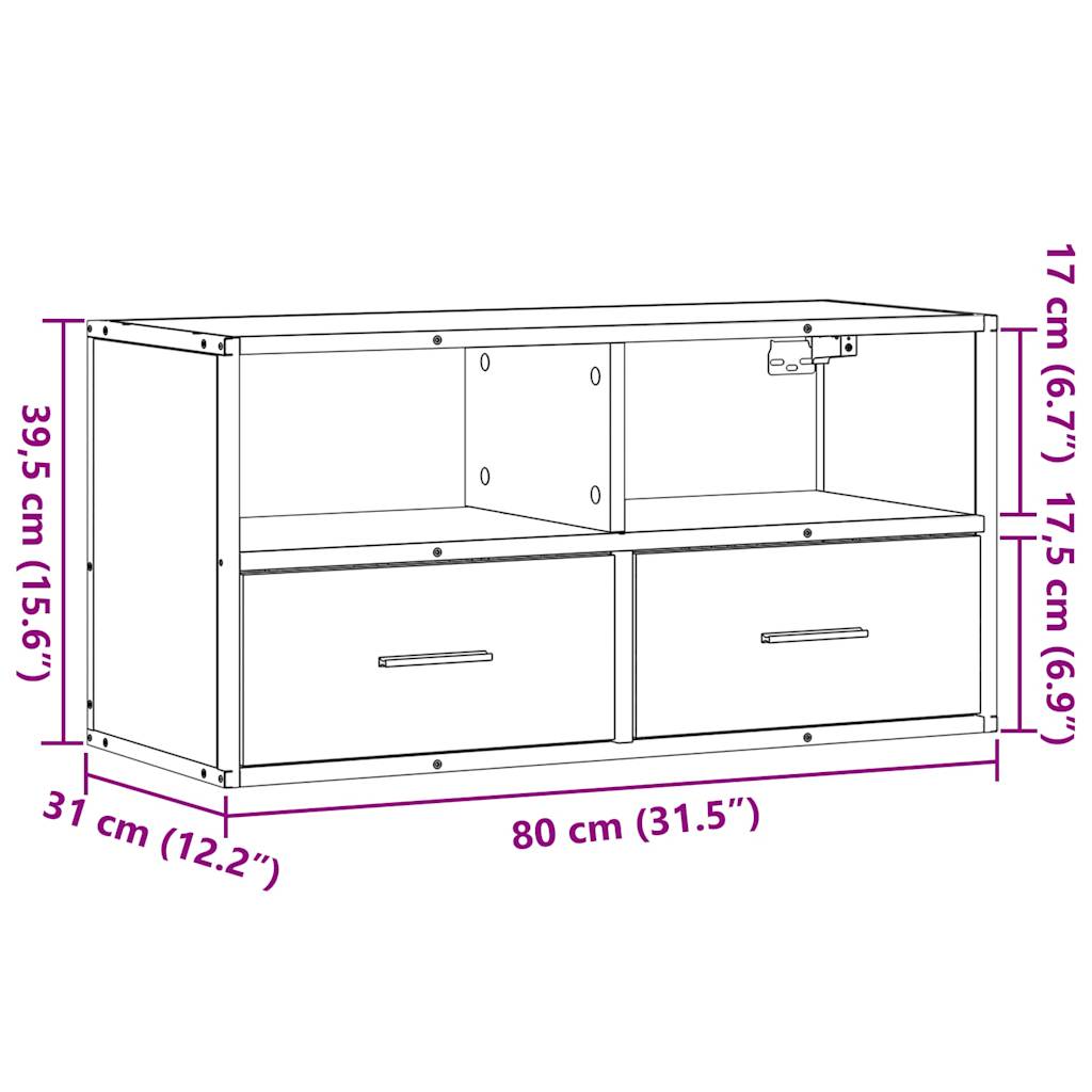 Tv-meubel 80x31x39,5 cm bewerkt hout metaal sonoma eikenkleurig
