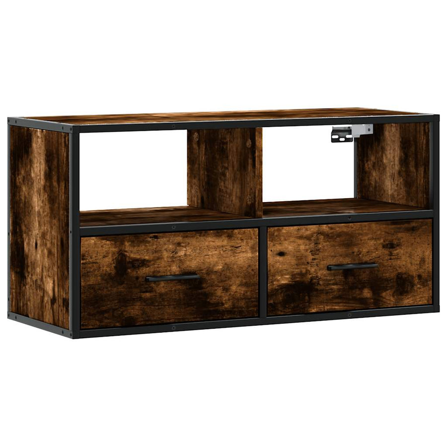 Tv-meubel 80x31x39,5cm bewerkt hout metaal gerookt eikenkleurig