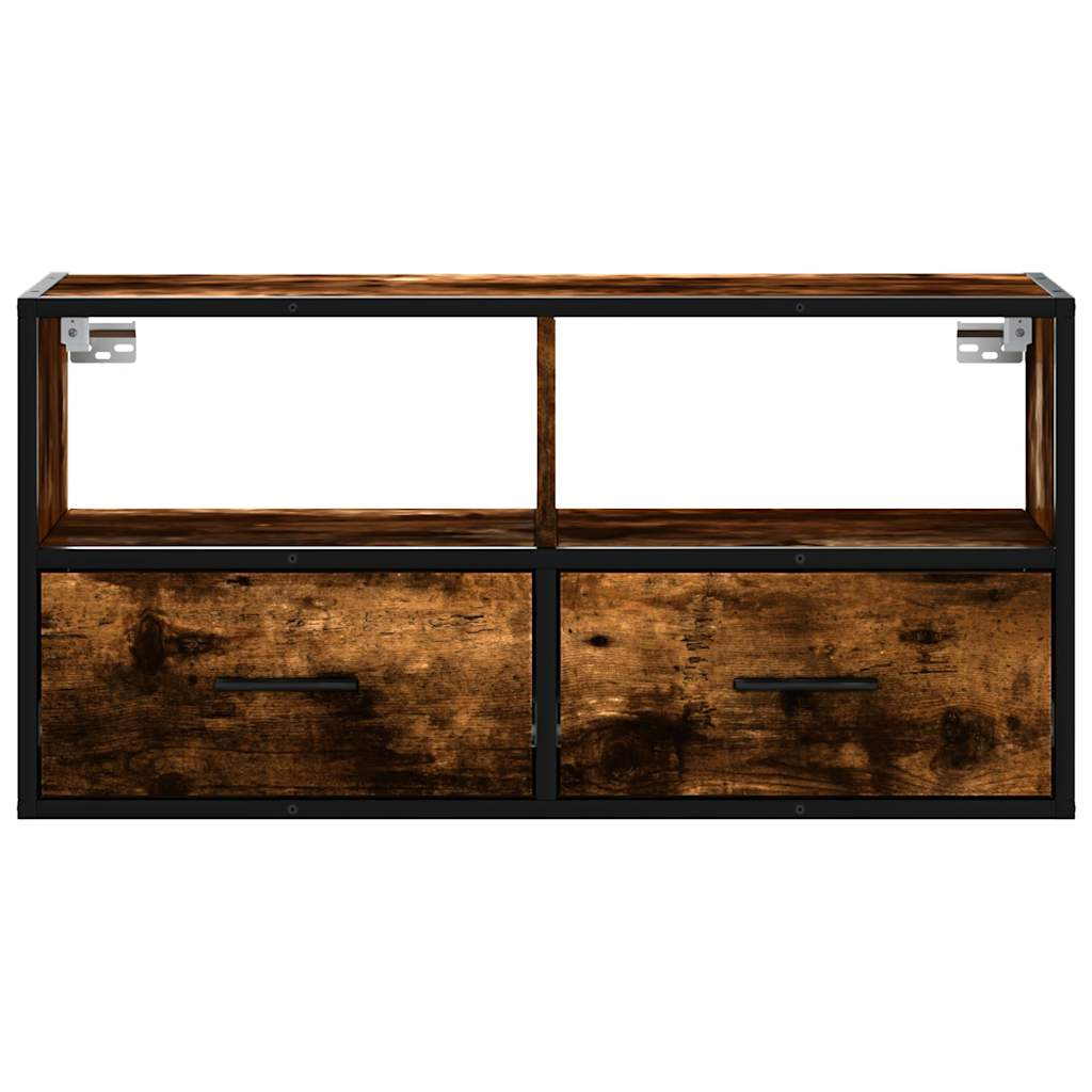 Tv-meubel 80x31x39,5cm bewerkt hout metaal gerookt eikenkleurig