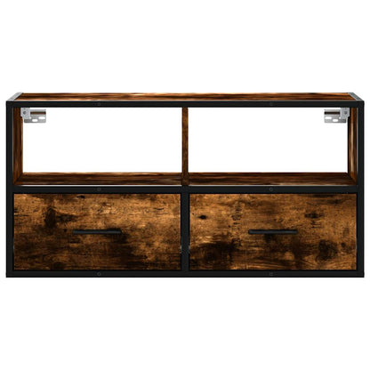 Tv-meubel 80x31x39,5cm bewerkt hout metaal gerookt eikenkleurig
