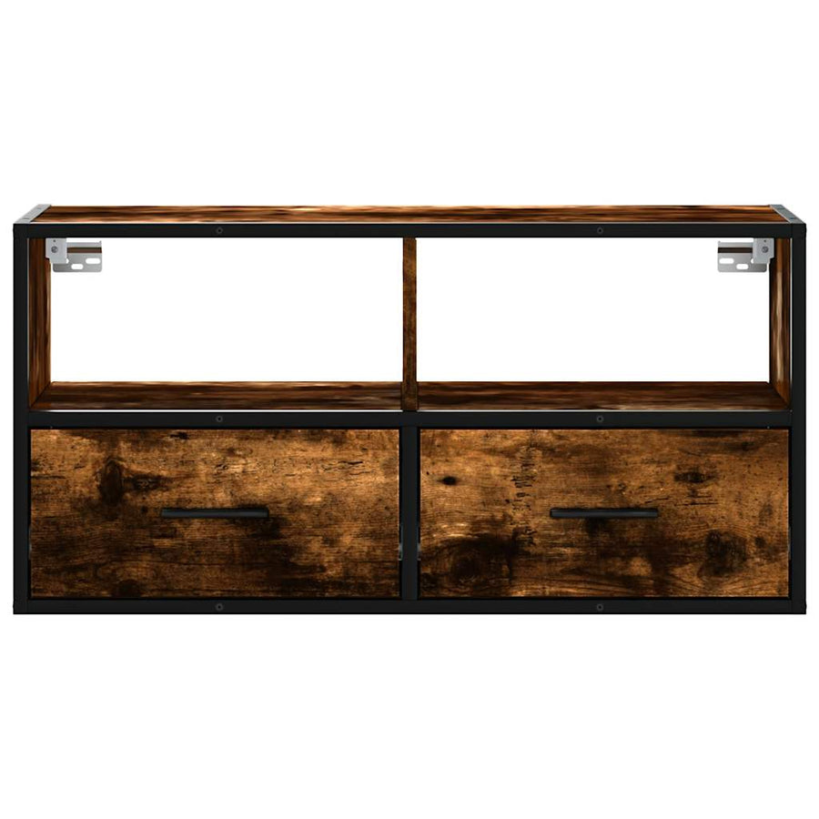 Tv-meubel 80x31x39,5cm bewerkt hout metaal gerookt eikenkleurig