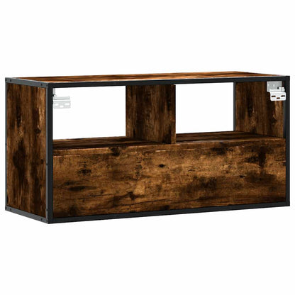 Tv-meubel 80x31x39,5cm bewerkt hout metaal gerookt eikenkleurig