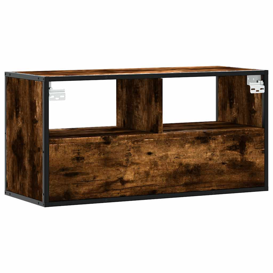 Tv-meubel 80x31x39,5cm bewerkt hout metaal gerookt eikenkleurig