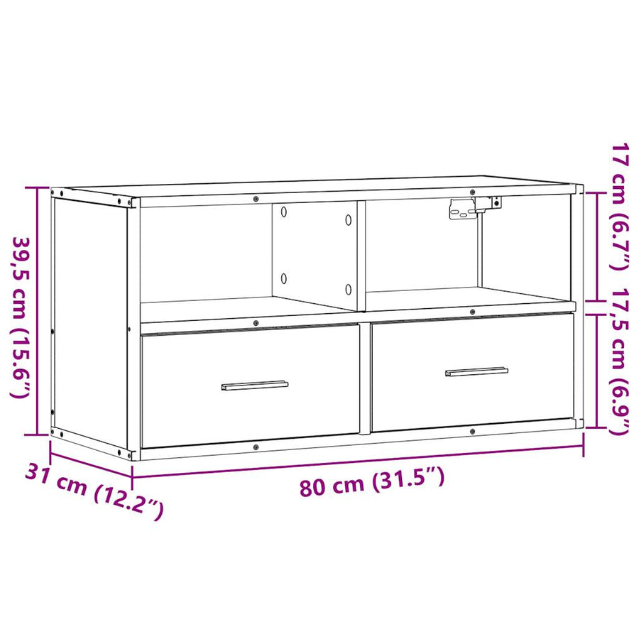 Tv-meubel 80x31x39,5cm bewerkt hout metaal gerookt eikenkleurig