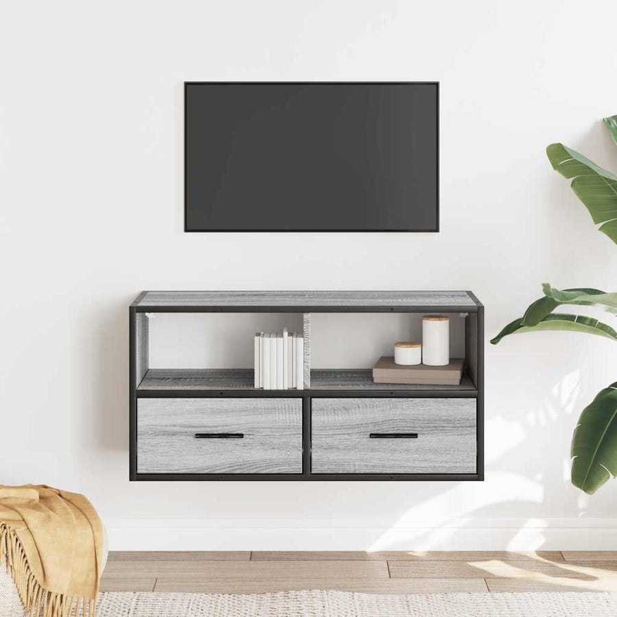 Tv-meubel 80x31x39,5 cm bewerkt hout metaal grijs sonoma eiken