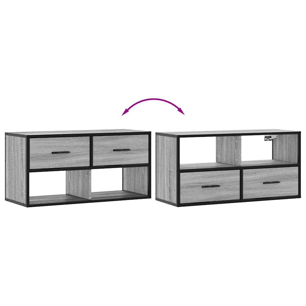 Tv-meubel 80x31x39,5 cm bewerkt hout metaal grijs sonoma eiken