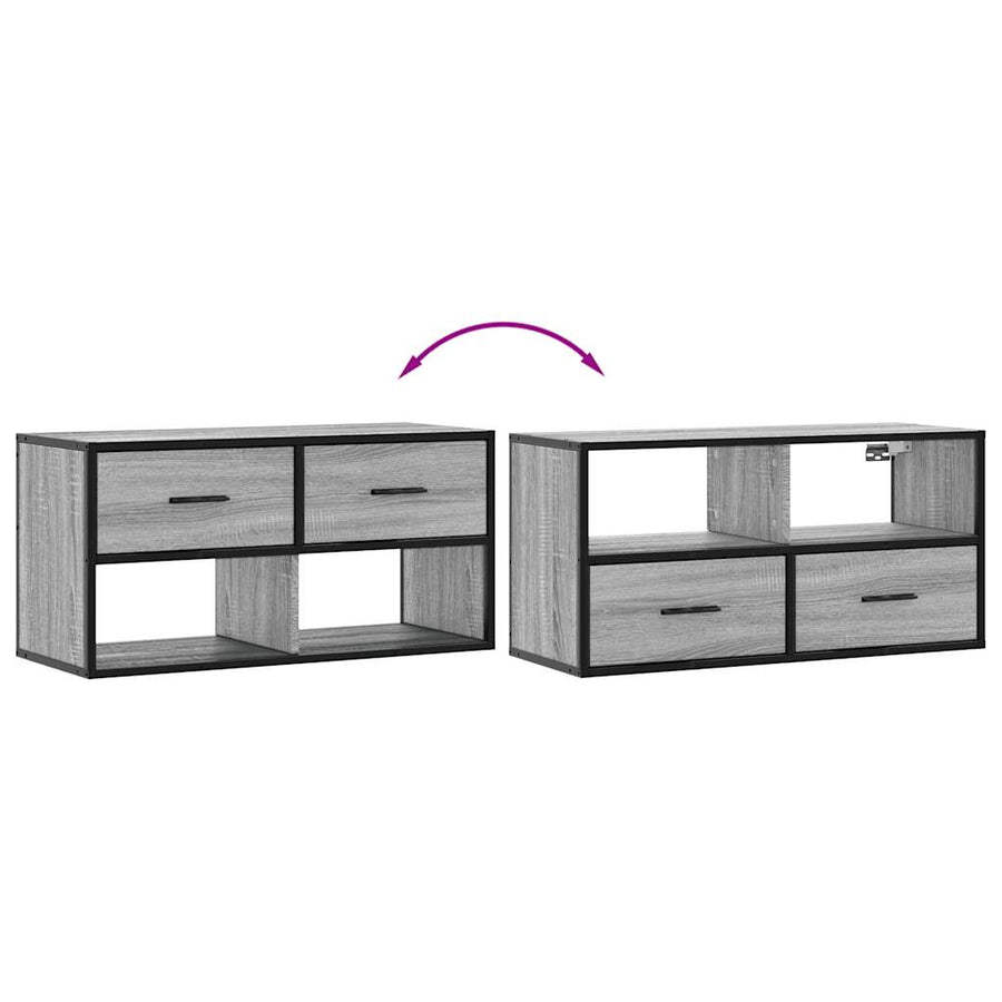 Tv-meubel 80x31x39,5 cm bewerkt hout metaal grijs sonoma eiken