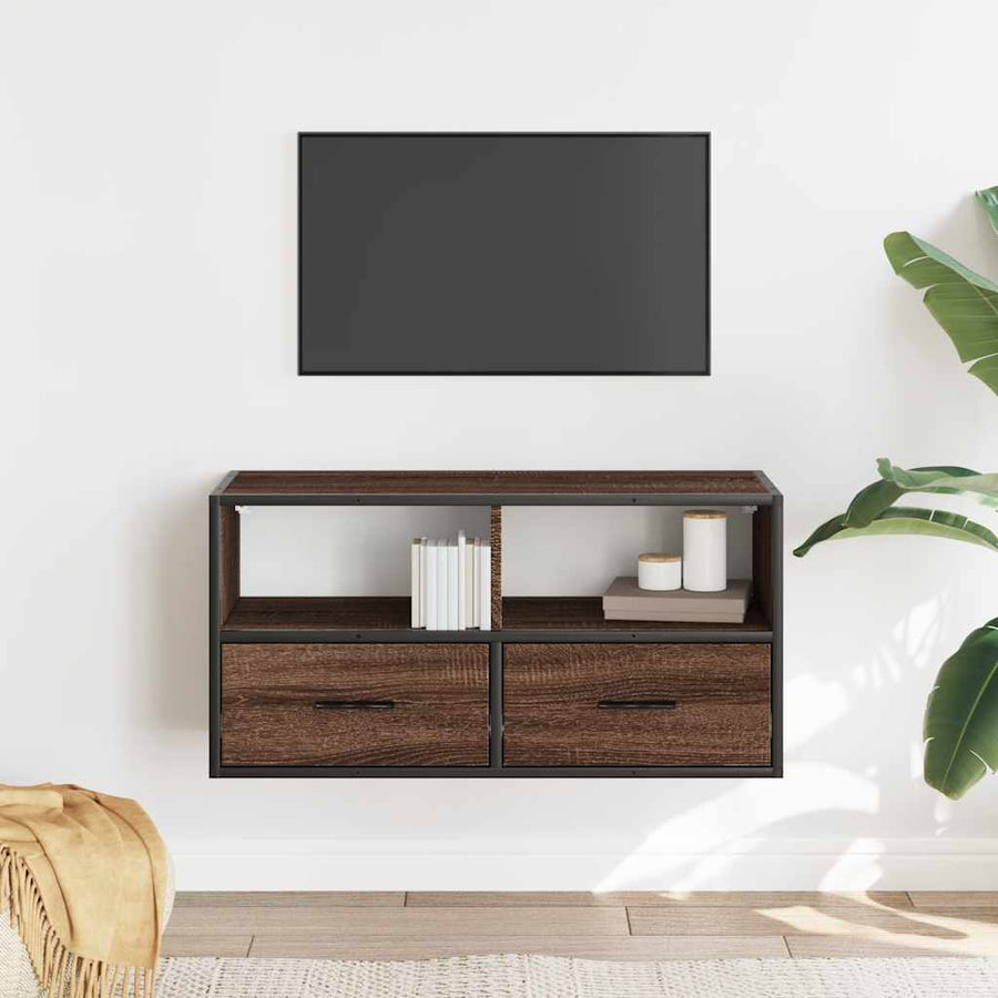 Tv-meubel 80x31x39,5 cm bewerkt hout metaal bruin eikenkleurig
