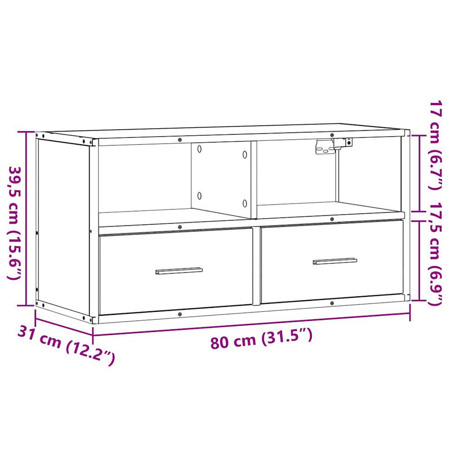 Tv-meubel 80x31x39,5 cm bewerkt hout metaal bruin eikenkleurig