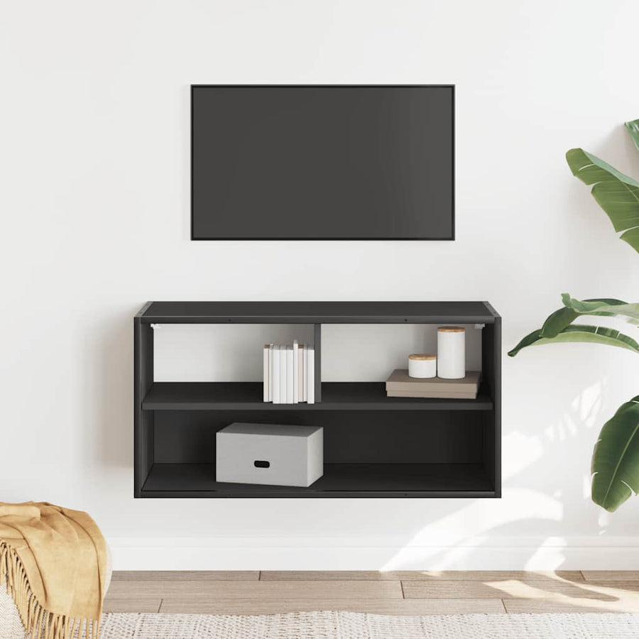 Tv-meubel 80x31x39,5 cm bewerkt hout en metaal zwart