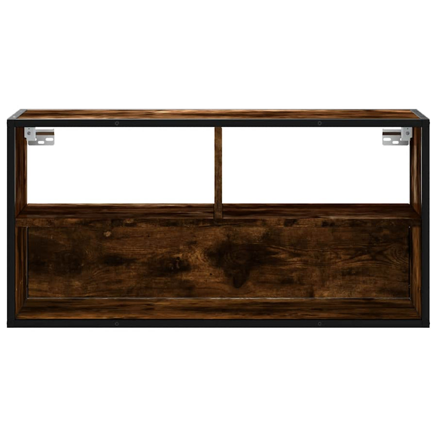 Tv-meubel 80x31x39,5cm bewerkt hout metaal gerookt eikenkleurig