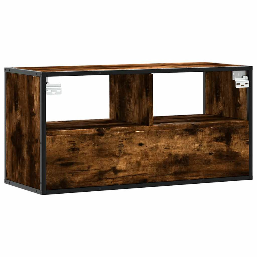 Tv-meubel 80x31x39,5cm bewerkt hout metaal gerookt eikenkleurig