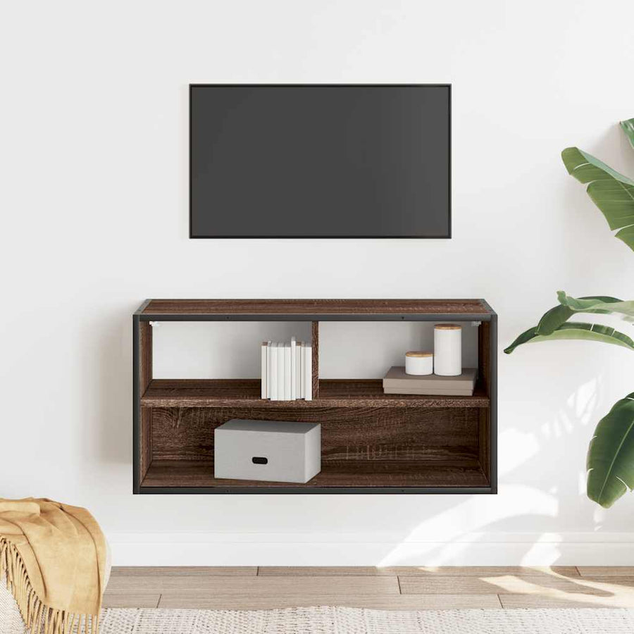 Tv-meubel 80x31x39,5 cm bewerkt hout metaal bruin eikenkleurig
