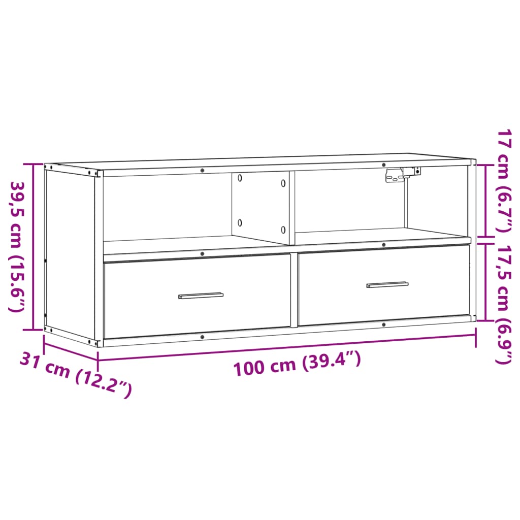 Tv-meubel 100x31x39,5cm bewerkt hout metaal sonoma eikenkleurig