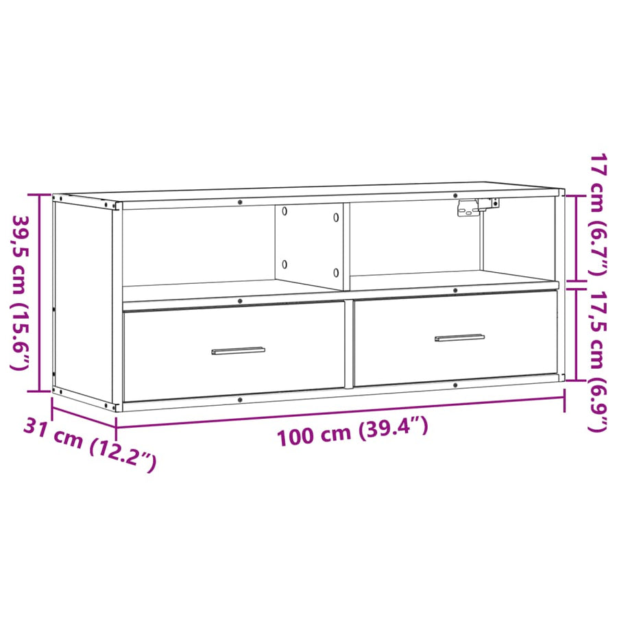 Tv-meubel 100x31x39,5cm bewerkt hout metaal sonoma eikenkleurig