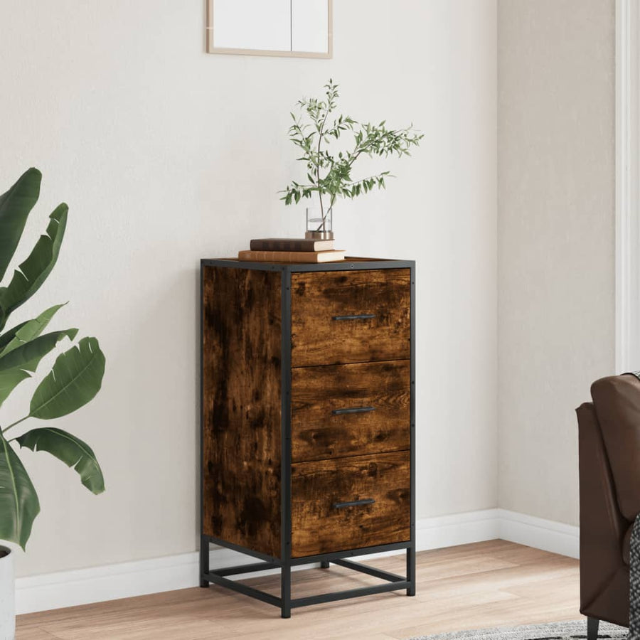 Dressoir 35,5X35X76 Cm Bewerkt Hout En Metaal Gerookt eiken